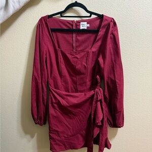 Princess Polly “Villa Mini Wrap Dress” Burgundy